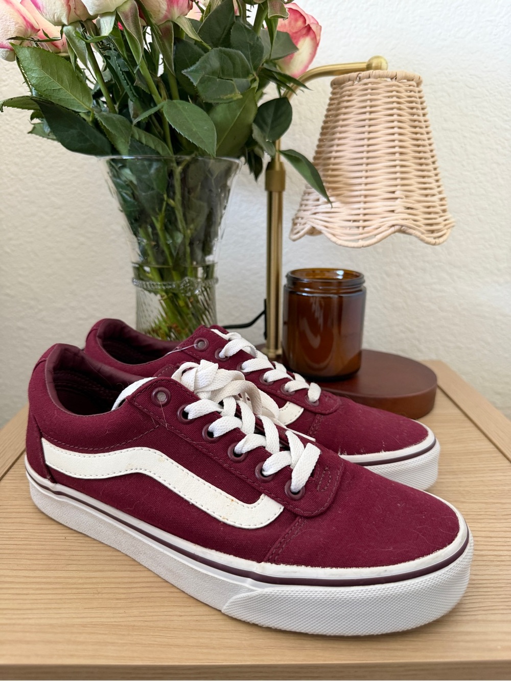 Vans Burgundy Low-Top Sneakers with White Side Stripe
